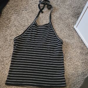 Womens Striped Cropped  Halter Top